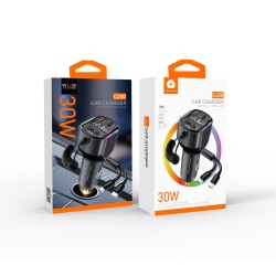 WUW Car Bluetooth 5.0 FM Transmitter With Dual USB Port 3.1A and with Type C and Micro Cable - No DC