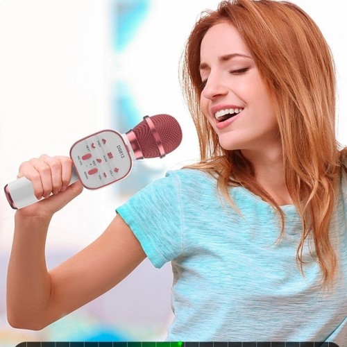 Portable Handheld Wireless Bluetooth Microphone Karaoke Speaker with 1800 mAh RechageableBattery Rose Gold