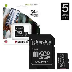 Kingston 64GB Micro SD Card High Speed 100MB/s for Camera Reccording - No DC Kingston 64GB Micro SD Card High Speed 100MB/s for Camera Reccording - No DC